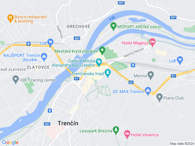 Google map: Mierové námestie 1, Trenčín